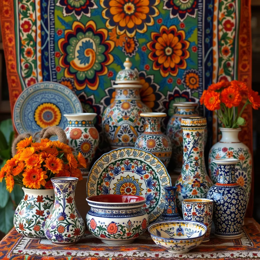 Detalle de artesanía mexicana, como cerámica o textiles.