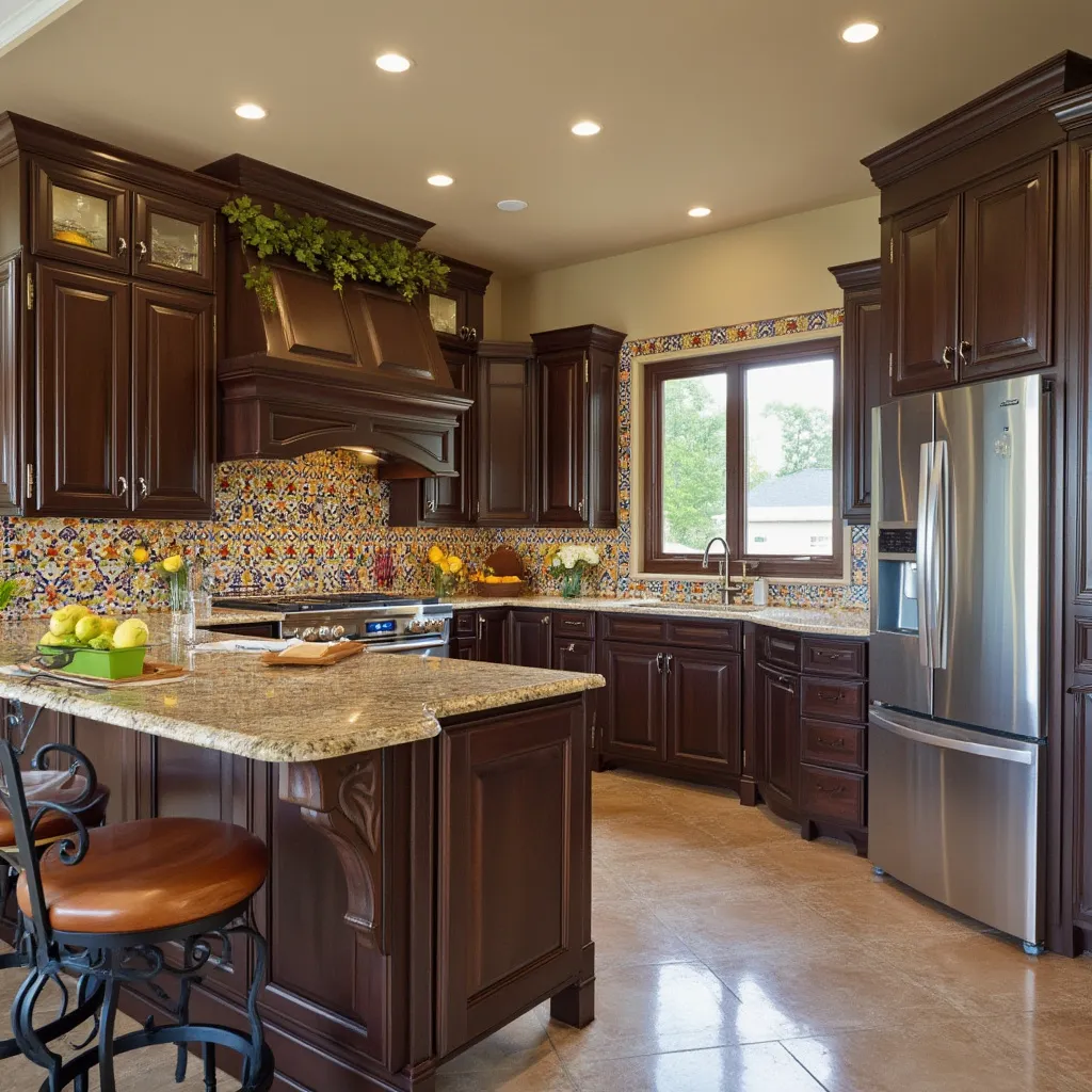 Cocina moderna con isla central y azulejos decorativos mexicanos.