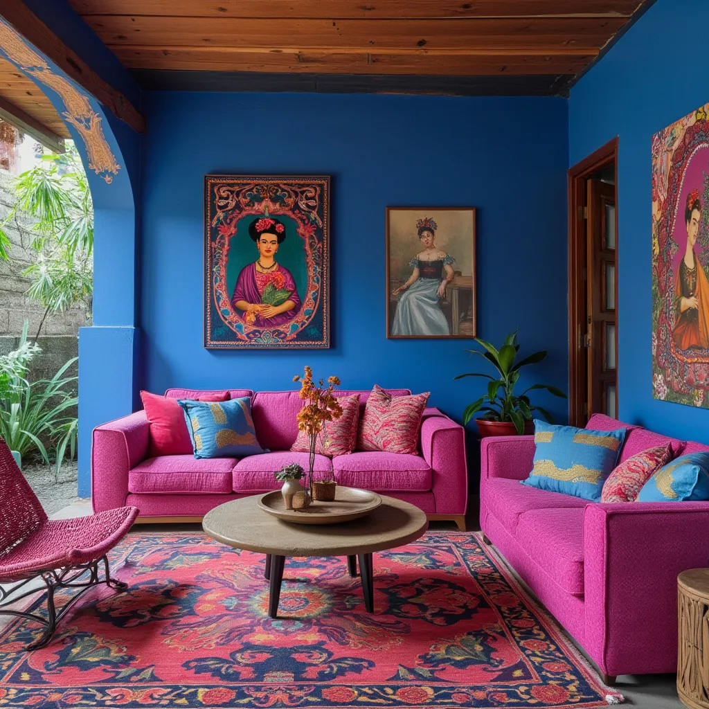 Interior con paleta de colores inspirada en Frida Kahlo