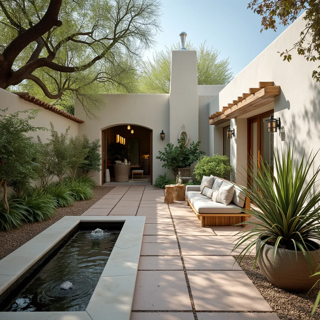 Patio interior de estilo hacienda con diseño moderno